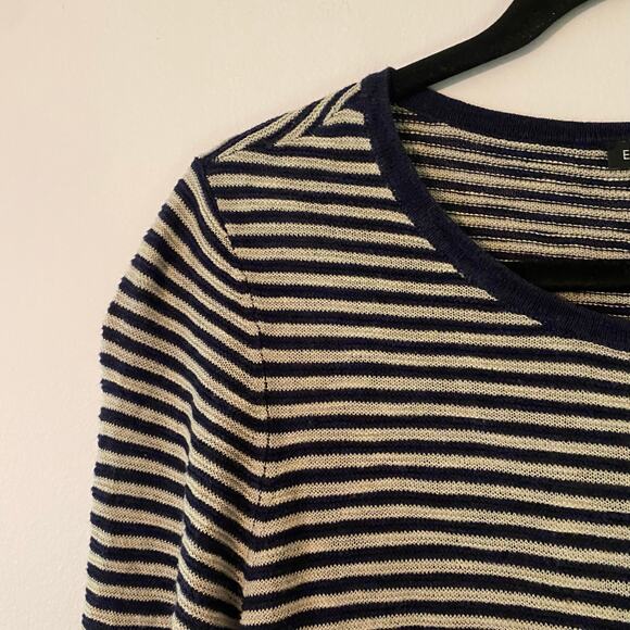 Eileen Fisher Navy White Striped Long Sleeve Cotton Linen Women's size Medium - Picture 3 of 10